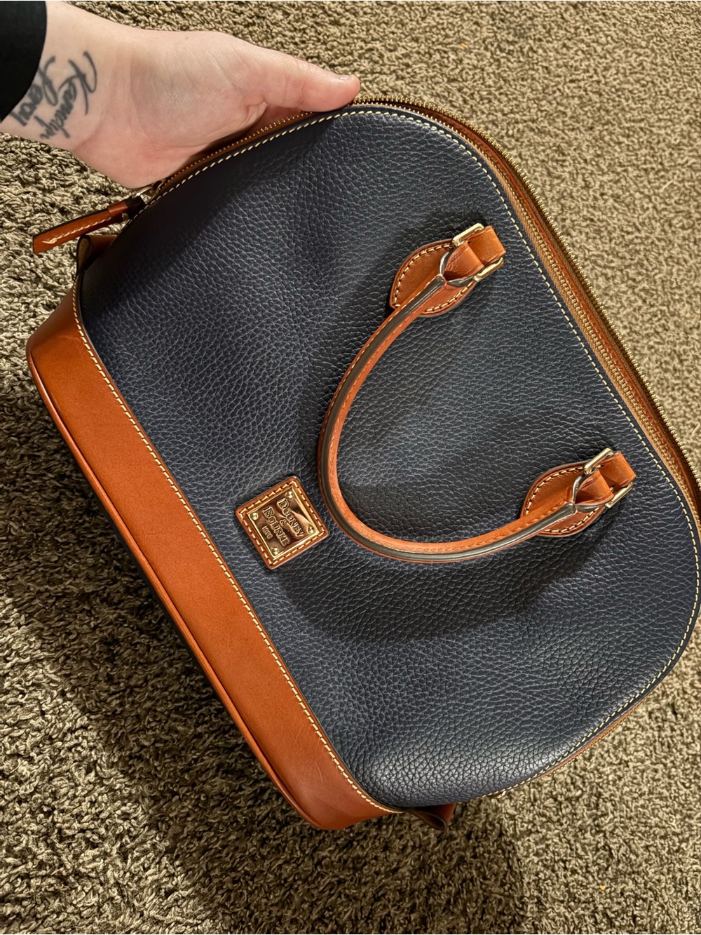 Dooney & Bourke Navy and Tan Leather Purse
